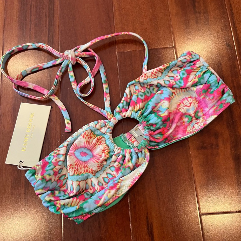 Ramy Brook Bikini Top‎ Palais Printed Elmar Halter Floral Pink Multi Swim New XS